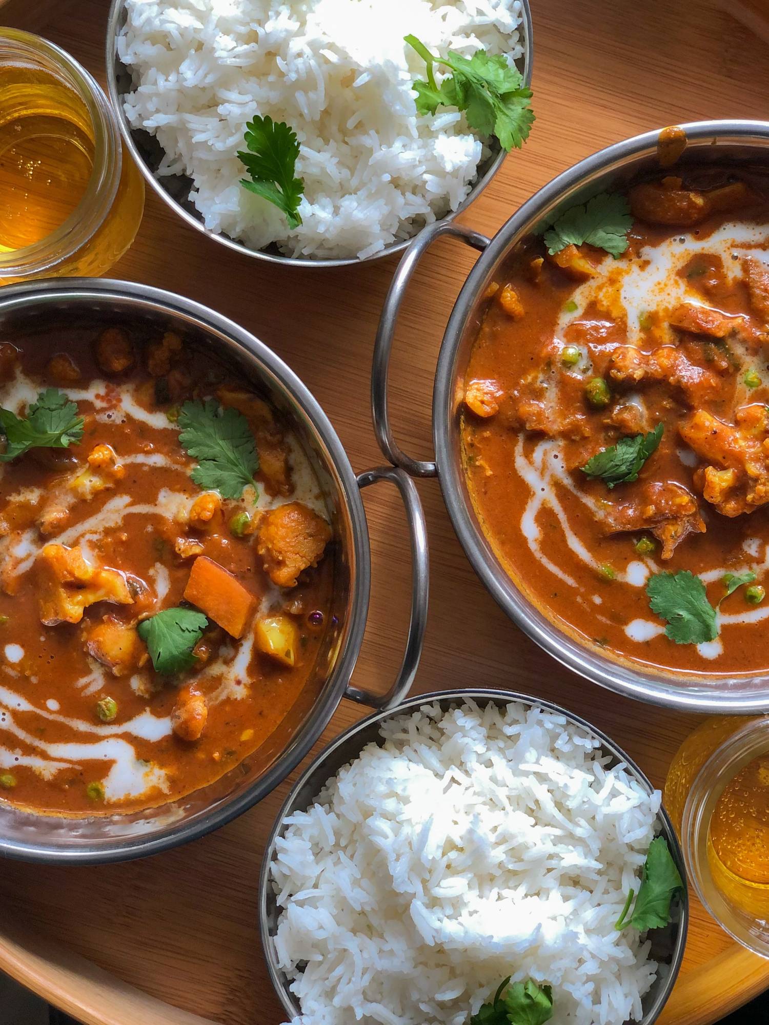bowls of curry and rice