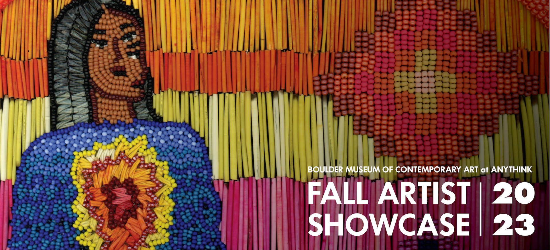 2023 BMoCA at Anythink Fall Artist Showcase graphic featuring beadwork by artist Chelsea Kaiah