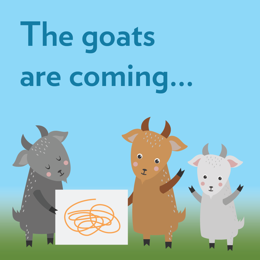 An illustration of goats holding a sign