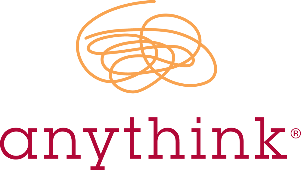 The Anythink doodle in orange. Text says anythink in red. 