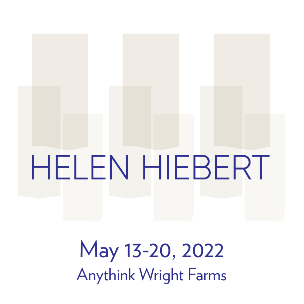 A graphic images with overlapping rectangles advertising Helen Hiebert's residency dates