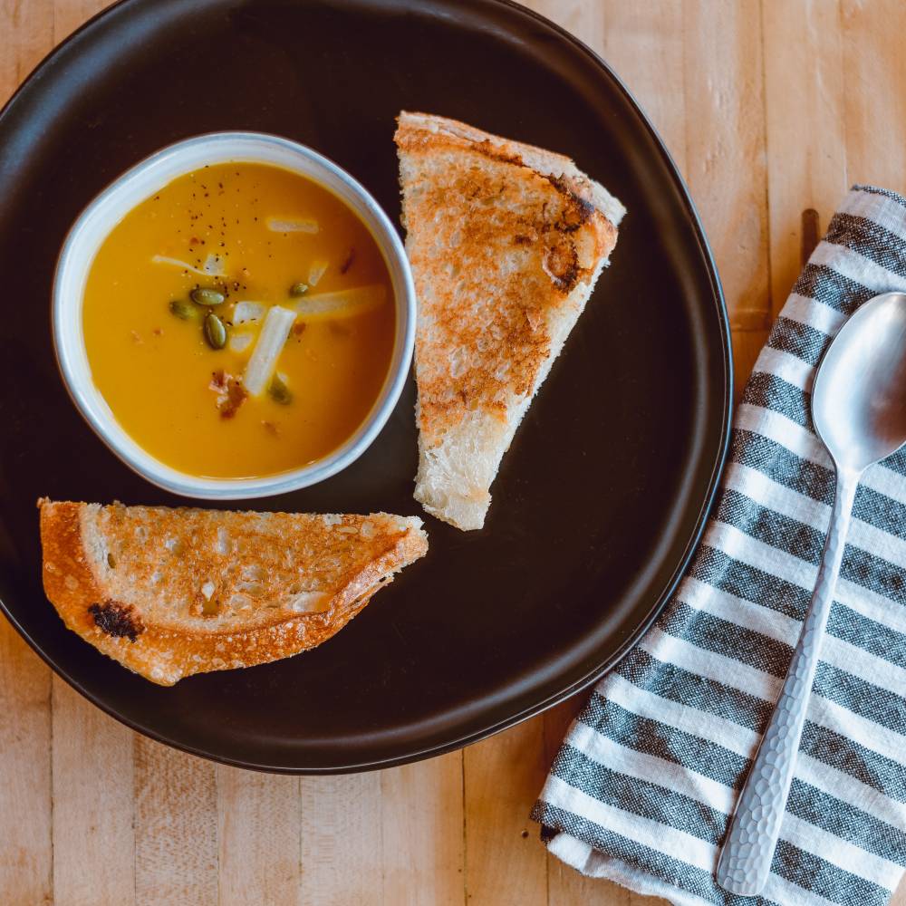 Photo of soup and grilled cheese