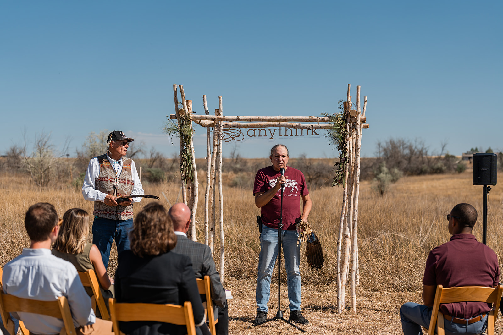 Rick Williams (left) and Sid Whiting (right), members of the Nature Library Indigenous Advisory Council, presenting at the Nature Library ground blessing ceremony.